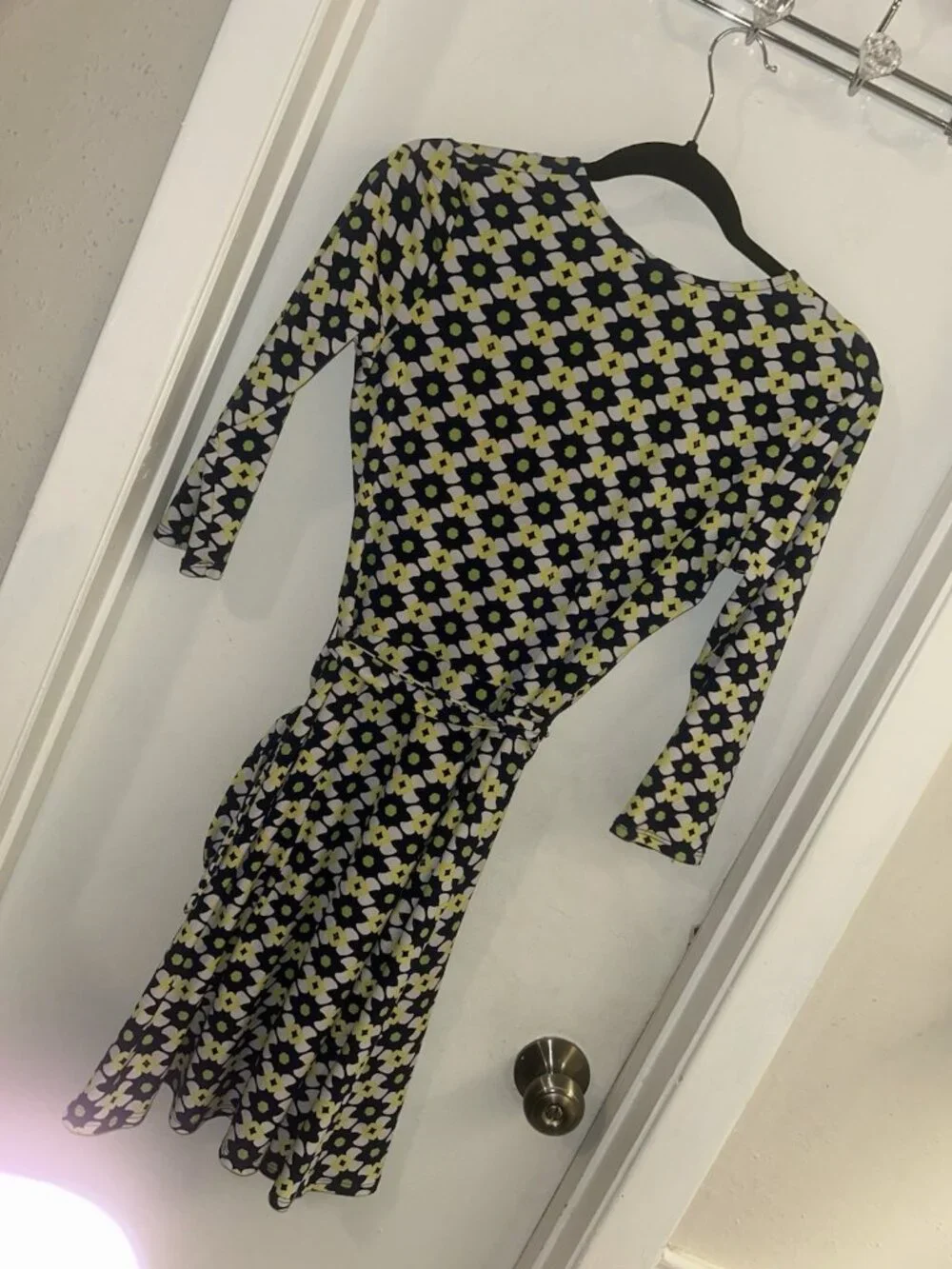 Leota Abstract Floral 3/4 Sleeve Faux Wrap Boho Festive Party Dress Size Small